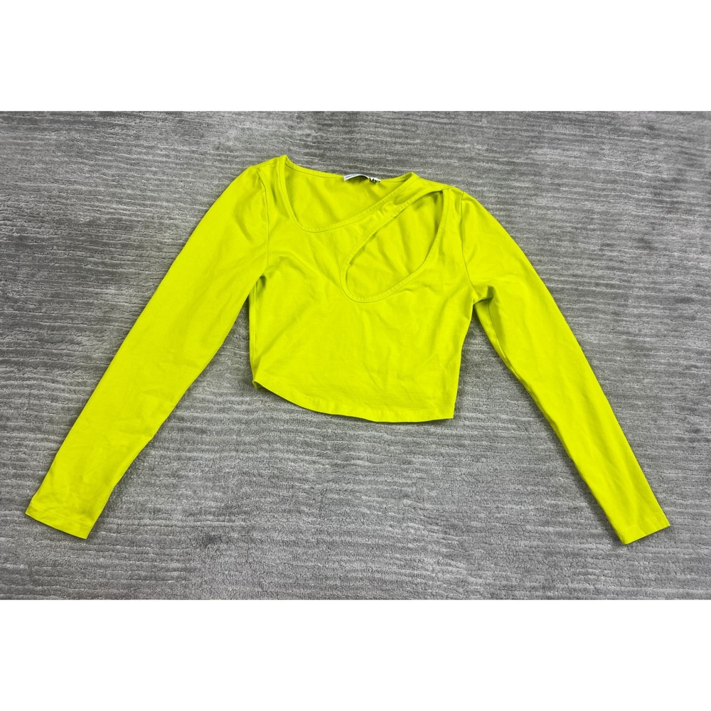 ASOS DESIGN Crop Top Women 4 Lime Green Cutout Asymmetrical Long Sleeve Edgy